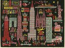 Jim Flora vintage 1954 woodcut print hand-colored