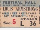 Louis Armstrong and JAZZ ALL STARS ticketbutt Melb Aus.