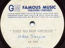 Rare Pop 45 Acetate-Helen Shapiro-Today Has Been Cancel