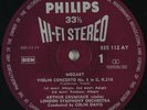 PHILIPS HIFI STEREO MOZART VIOLIN C. ARTHUR GRUMIAUX NM