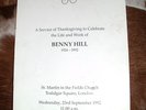Benny Hill funeral programme rare comedy memorabilia 92