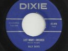 RARE-ROCKABILLY-DIXIE RECORDS 898-BILLY DAVIS-LAST NIGHT I DREAMED-45-NEAR MINT