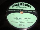 R&B / JUMP BLUES - SHERMAN BLUES JOHNSON- NASHBORO 78 RPM- BACK ALLEY BOOGIE