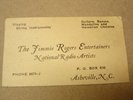 JIMMY RODGERS ENTERTAINERS BUSINESS CARD 1927 Ashboro,NC Teneva RamblersOriginal