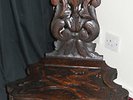 BEAUTIFUL OLD HARD DARK CARVED SOLID WOOD SPINNING STOOL W BIRDS 4 SPIRAL LEGS
