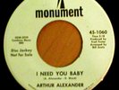 Soul 45 Arthur Alexander I Need You Baby Monument WLP DJ Promo RARE NM-