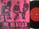 BEATLES 7' PS She loves You Sweden PINK COVER very rare RED LABEL Swedish 45