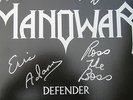 Manowar signed /autographed in silver marker Record Sleeve Defender Mint