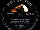 Elvis Related ARGENTINA Neil Sedaka 1962 78 RPM Breaking Up Is Hard EX NR