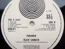 BLACK SABBATH: Paranoid *ORIGINAL UK VERTIGO SWIRL + INNER; JIM SIMPSON/BIG BEAR