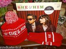 A VERY SHE & HIM CHRISTMAS RARE OOP RED VINYL WITH NEW OOP HAT & MITTENS M. WARD
