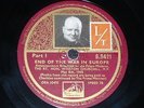 UK 78 rpm RECORD hmv WINSTON CHURCHILL End of the War in Europe SPEECH 1945 WWII