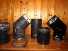 7 piece LOG BURNER/AGA etc ENAMEL multi fuel FLUE pipes plus two bands inc DOOR