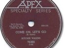  1959 RITCHIE VALENS Rock'n Roll 78 RPM Record. Come On, Let's Go