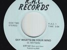 Modern Soul 45 - D. Watson - Say What's On Your Mind - R.A.C. - VG++ mp3 - rare