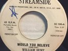 WILLIAM HUNT  WOULD YOU BELIEVE STREAMSIDE PROMO  KILLER RARE NORTHERN SOUL 45 ?