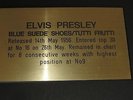 ELVIS PRESLEY - BLUE SUEDE SHOES / TUTTI FRUTTI -Gold Metallic Engraved Plaque
