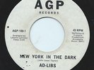AD-LIBS 45RPM '66 AGP NEW YORK IN THE DARK/HUMAN NORTHERN SOUL W/DOO WOP FLIP