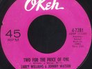 LARRY WILLIAMS JOHNNY WATSON Two For The Price Okeh 7281 Northern Soul 45 vg+
