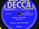 Sons of the Pioneers Cool Water Original Blue Decca 1940s 1st Press 78 So Long