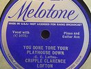 CRIPPLE CLARENCE LOFTON & BIG BILL BROONZY MELOTONE 61166 BLUES 78 RPM RECORD E-