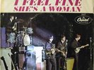 45  BEATLES I Feel Fine/Shes a Woman Record Vintage Capitol Sleeve 1964