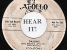 Vocaltones RARE DOO WOP 45 (Apollo 492 PROMO) Darling/Three Kinds of People