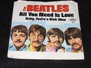 ALL YOU NEED IS LOVE The Beatles 45 rpm 7 inch ORANGE Swirl w PICTURE SLEEVE Cln