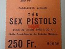 Ticket Rare Belgian Punk Concert Sex Pistols Liège january 1978 no poster clash