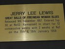 JERRY LEE LEWIS-GREAT BALLS OF FIRE/ MEAN WOMAN Gold Metallic Engraved Plaque