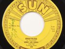 SIGNED JERRY LEE LEWIS SUN RECORDS 45 BREATHLESS / DOWN THE LINE ESTATE FIND
