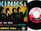 THE KINKS I need you 1965 Freakbeat mod PYE French P/S Hear
