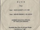 Elvis WLP DJ Prevue Special 47-8400 Such a Night/Never Ending & promo  sleeve
