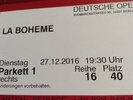 Tickets Deutsche Oper Berlin La Boheme 27.12.2016, 2 Stück