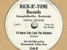 COUNTRY 78 : JIM EAMES SHENANDOAH VALLEY BOYS ON WHITE LABEL RICH-R-TONE 1046