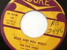 THE FIVE JADES Rock And Roll Molly 45 RARE DOO-WOP ROCKER DUKE 188 VG+