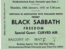 Black Sabbath Freedom Curved Air City Hall, Newcastle 18/1/71 Ticket