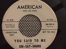 Rare Garage Psych 45 rpm SIN SAY SHUNS on  American lb You Said To Me PROMO