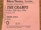 THE CRAMPS ORIGINAL TICKET BIRMINGHAM ODEON THEATRE 30 MAY 1986