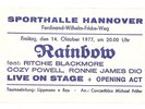 Rainbow   Live On Stage  In Concert 1977  Ticket / Konzertkarte / Eintrittskarte