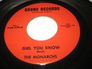THE MONARCHS - Girl You Know - OG Funk Soul Private LOCAL 45 Bruno Strong VG+