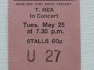 Concert Ticket - T. REX - De Montfort Hall 25th May 1971