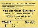 Van Der Graaf Generator Genesis Free Trade Hall, Manchester 26/4/71 Ticket