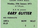 Gary Glitter Leeds Town Hall 15/1/73 Ticket