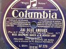 JOSEPHINE BAKER J'AI DEUX AMOURS-LA PETITE TONKINOISE 78 rpm French COLUMBIA