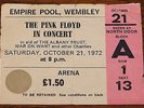 PINK FLOYD ORIGINAL EMPIRE POOL WEMBLEY TICKET STUB 21 OCTOBER 1972