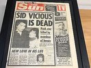 Sex Pistols original Framed The SUN 'Sid Vicious Is Dead' Newspaper Headline