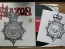SAXON - Strong arm of the law - EX label error LP with iron-on patch UK Carrere