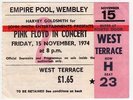 Pink Floyd ticket 15 November 1974 Empire Pool Wembley London UK - original