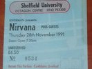 Nirvana Ticket Stub Sheffield Octagon 28/11/1991